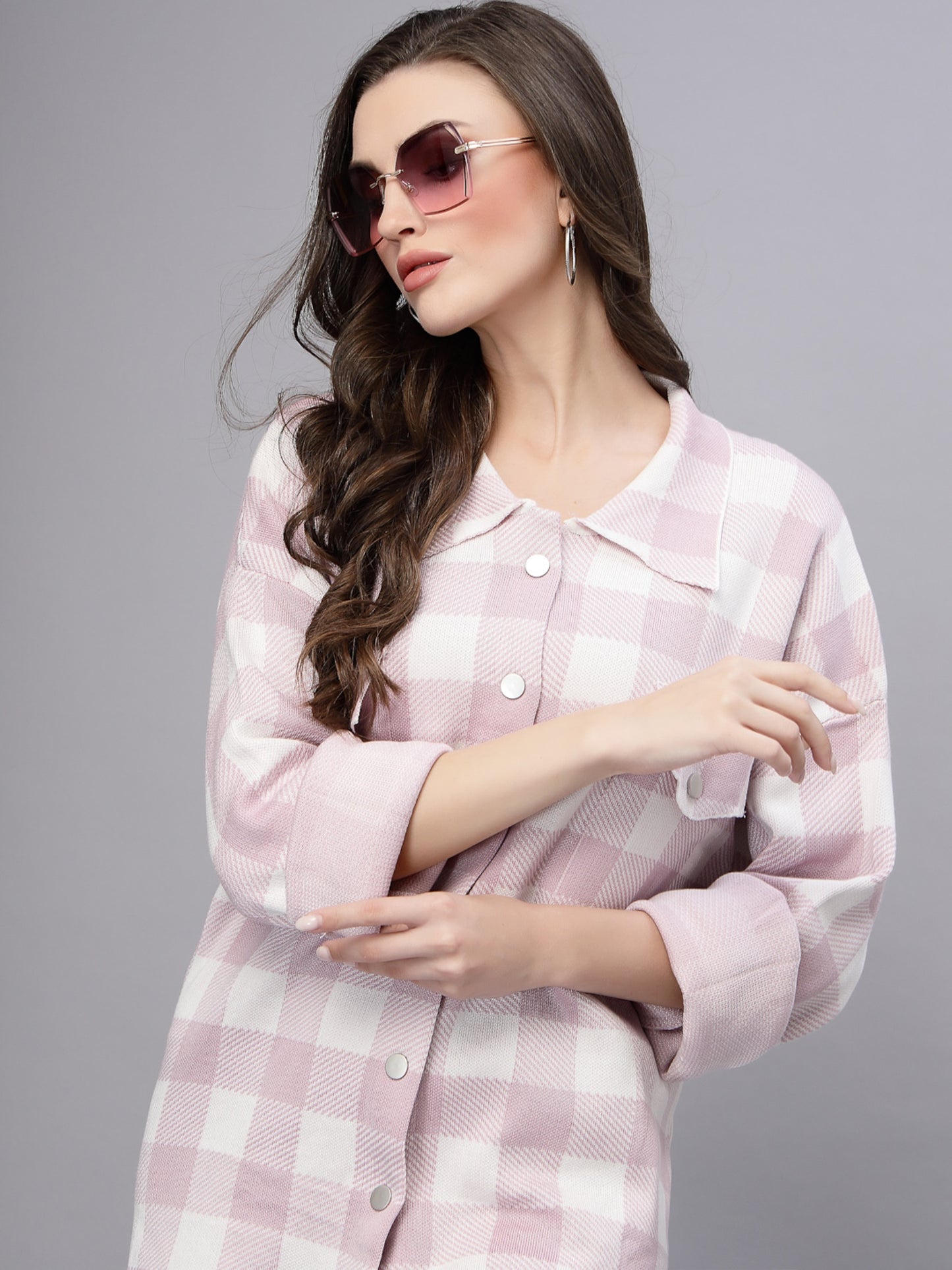 Mafadeny Women Beige Comfort Gingham Checks Checked Casual Shirt