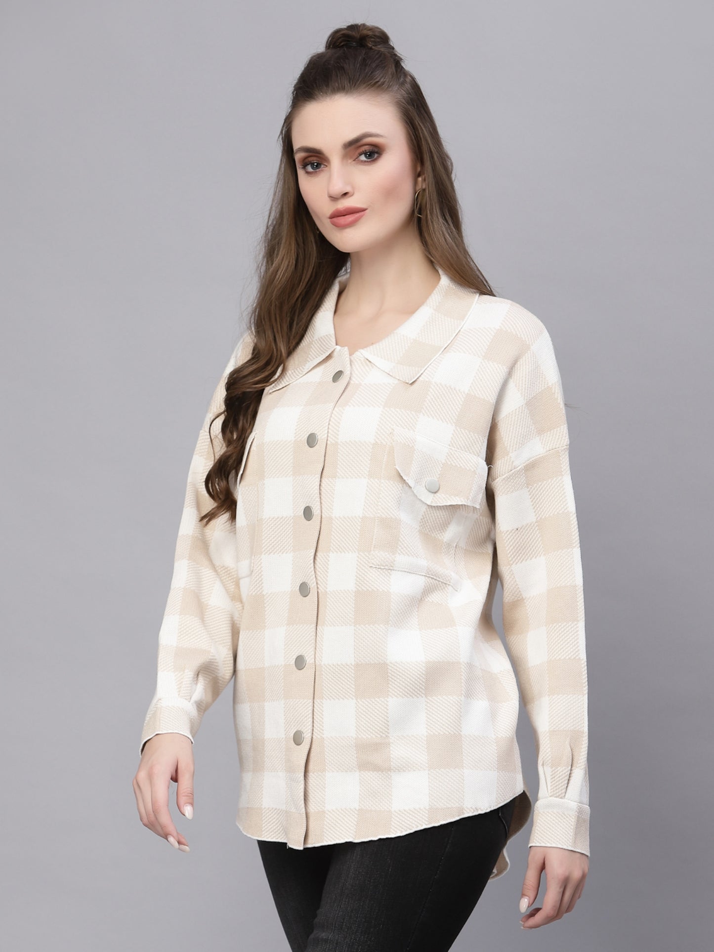 Mafadeny Women Purple Comfort Gingham Checks Checked Casual Shirt