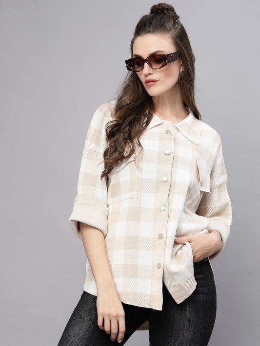 Mafadeny Women Purple Comfort Gingham Checks Checked Casual Shirt