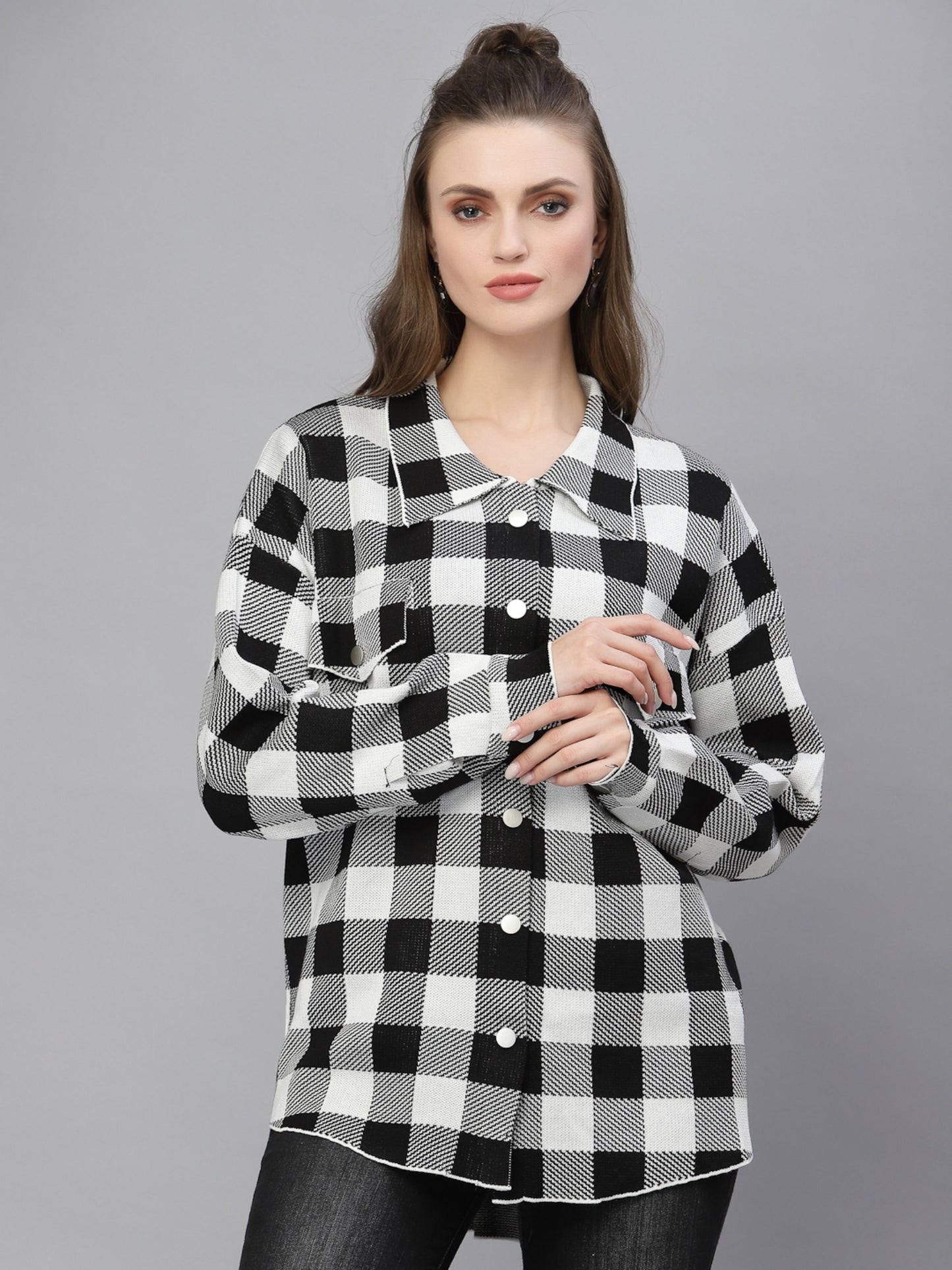 Mafadeny Women Tartan Checks Checked Casual Shirt