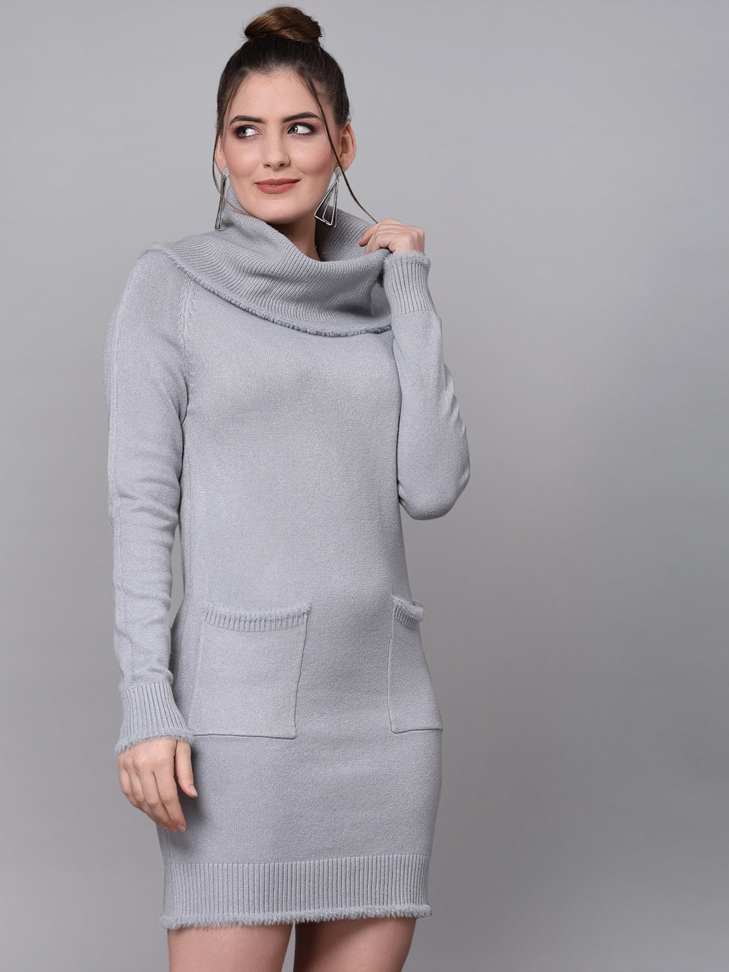 Mafadeny Women Grey Jumper Dress