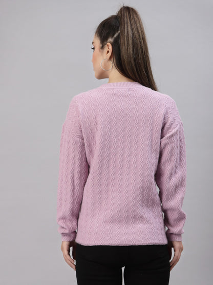 Mafadeny Women Mauve Solid Cable Knit Pullover