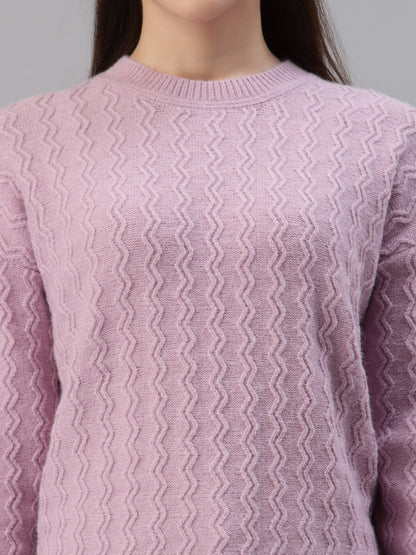 Mafadeny Women Mauve Solid Cable Knit Pullover