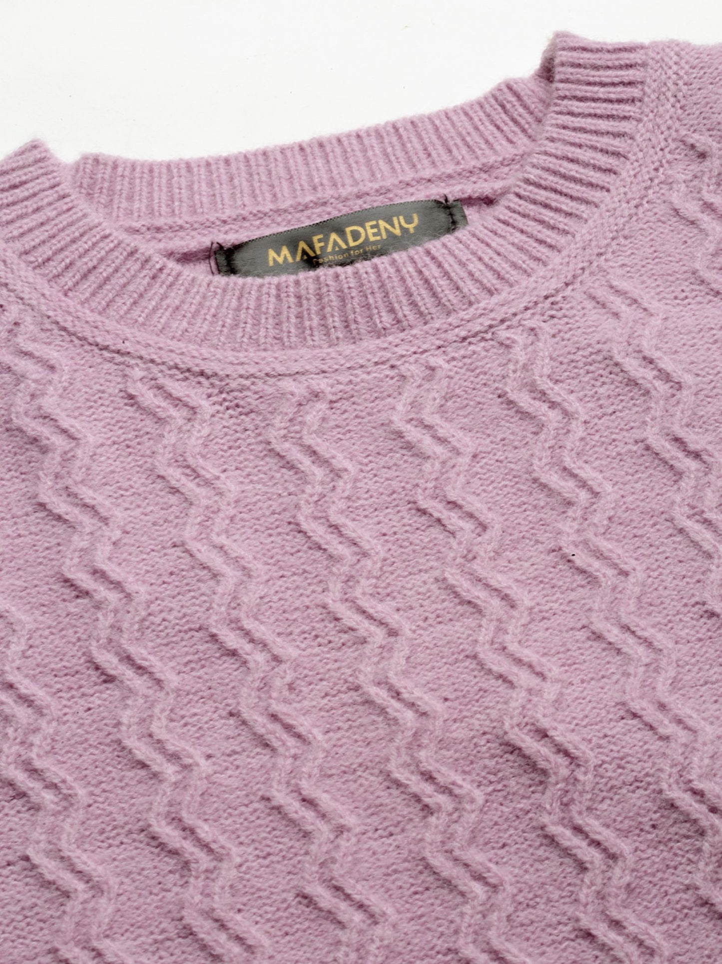 Mafadeny Women Mauve Solid Cable Knit Pullover