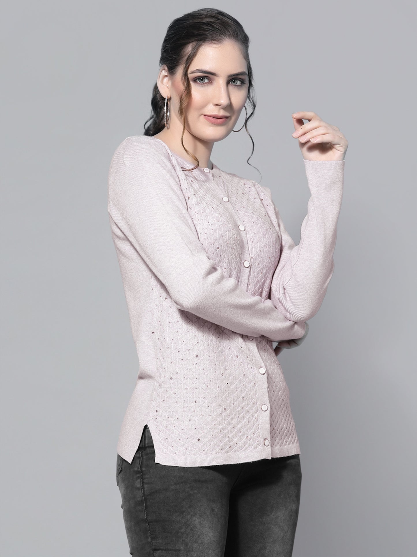 Mafadeny Women Mouse Cardigan with Embellished Detail