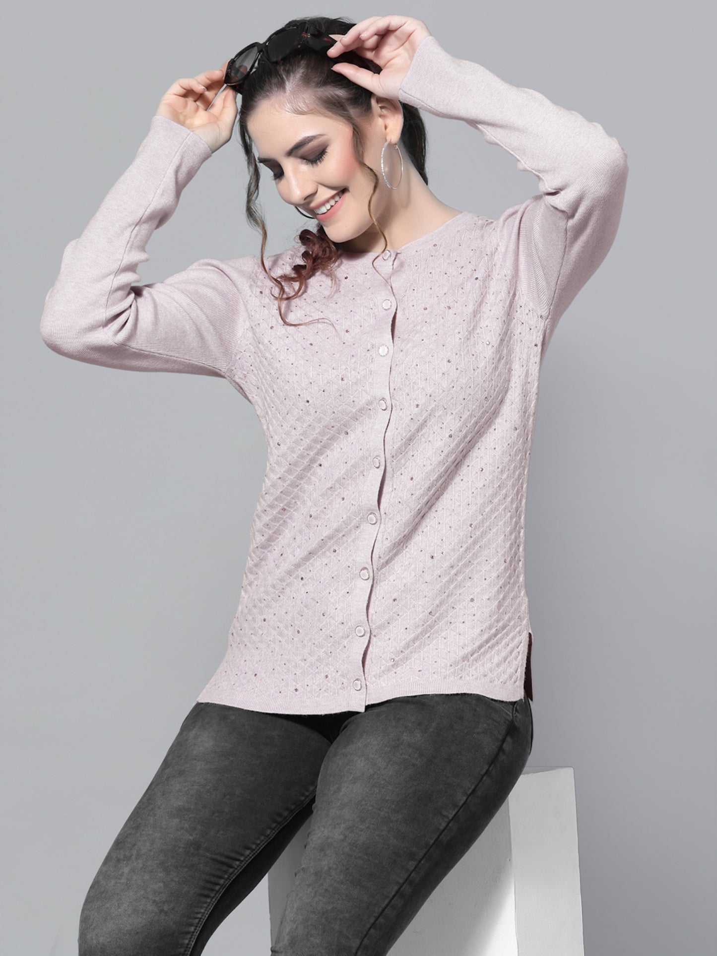 Mafadeny Women Mouse Cardigan with Embellished Detail