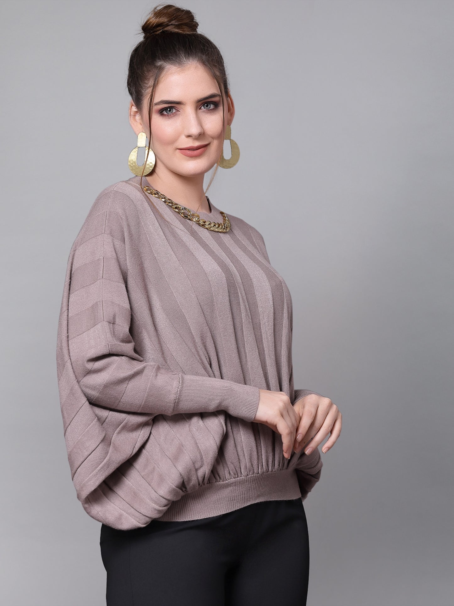 Mafadeny Women Brown Pullover With Embellished Detail