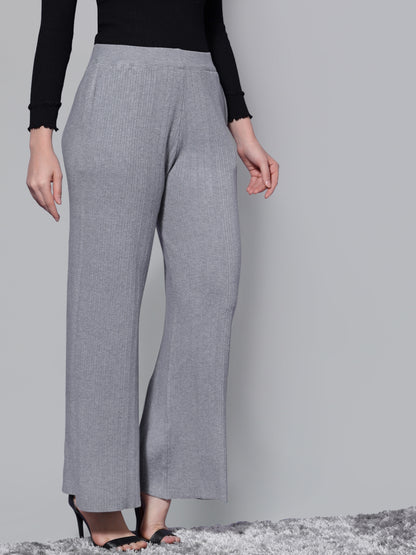 Mafadeny Women Grey Knitted Palazzos