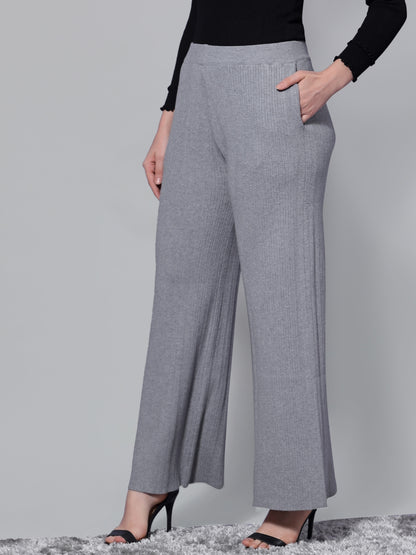 Mafadeny Women Grey Knitted Palazzos