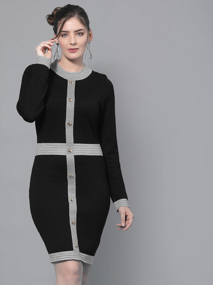 Mafadeny Women Black & Grey Jumper Winter Dress