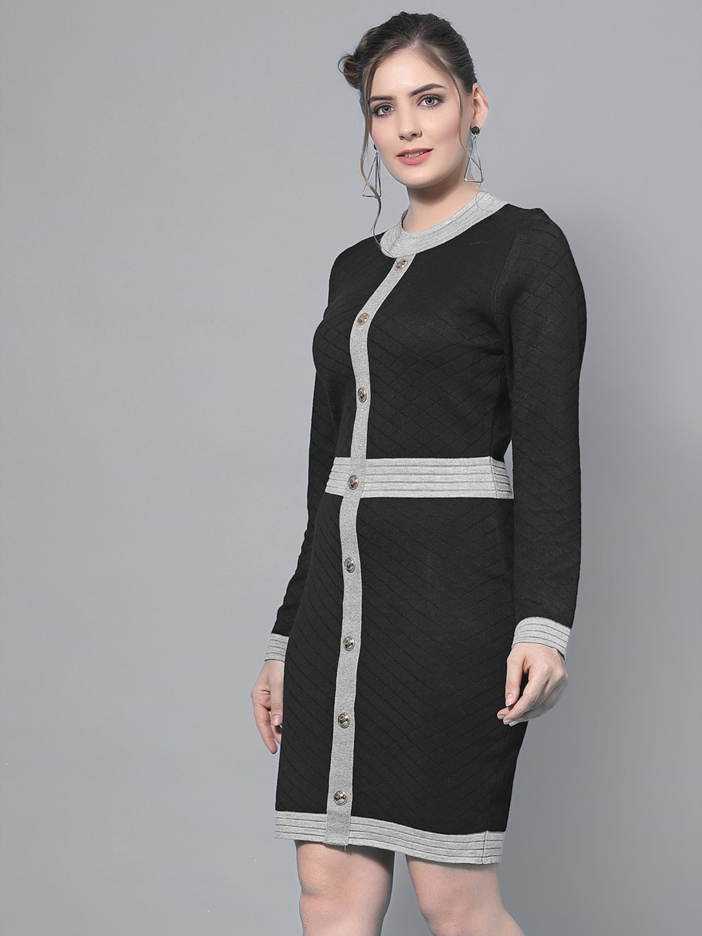 Mafadeny Women Black & Grey Jumper Winter Dress