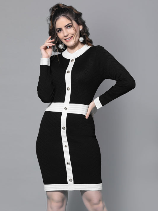 Mafadeny Black & White Colour blocked Warm Sheath Dress