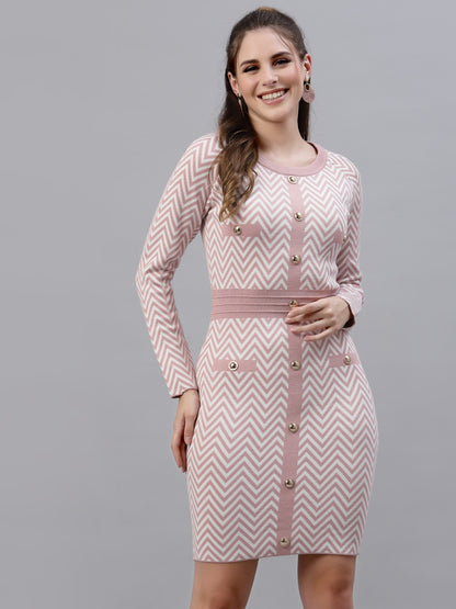 Mafadeny Women Pink Sheath Winter Dress