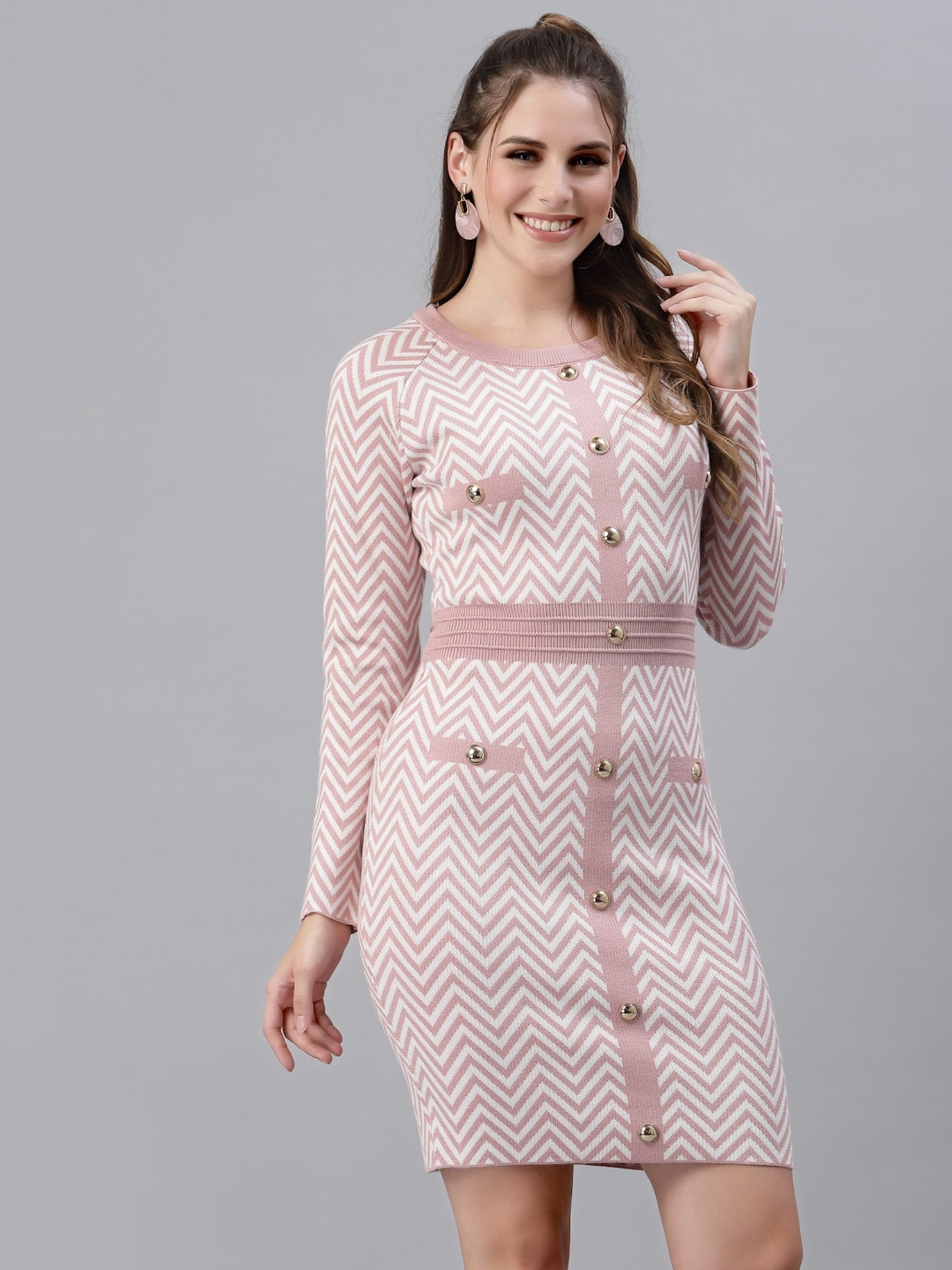 Mafadeny Women Pink Sheath Winter Dress