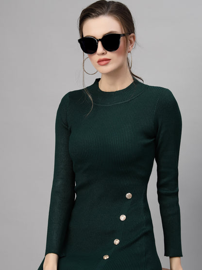 Mafadeny Women Green Bodycon Cut Winter Dress