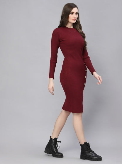 Mafadeny Womens Maroon Bodycon Warm Dress