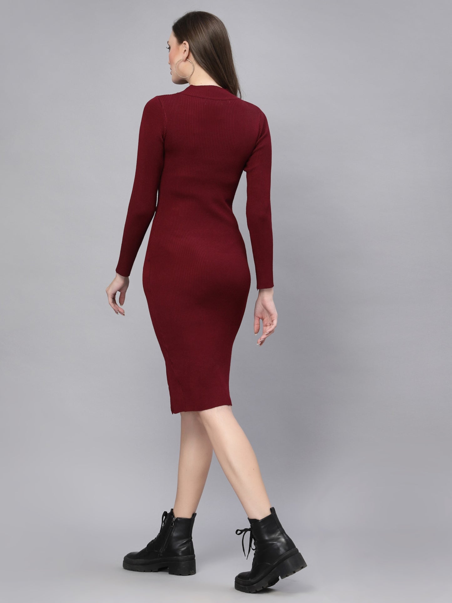 Mafadeny Womens Maroon Bodycon Warm Dress