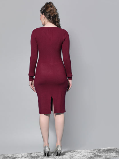 Mafadeny Women Maroon Sheath Winter Dress