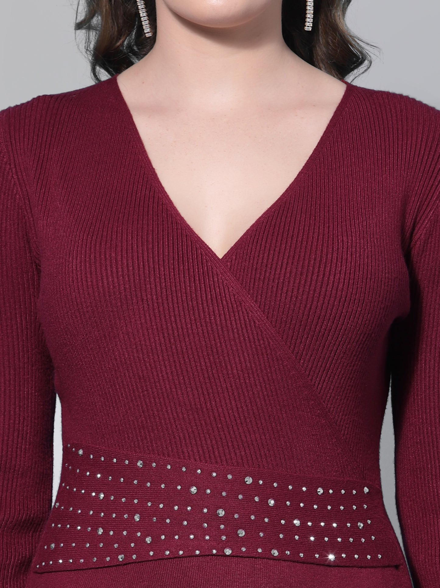 Mafadeny Women Maroon Sheath Winter Dress