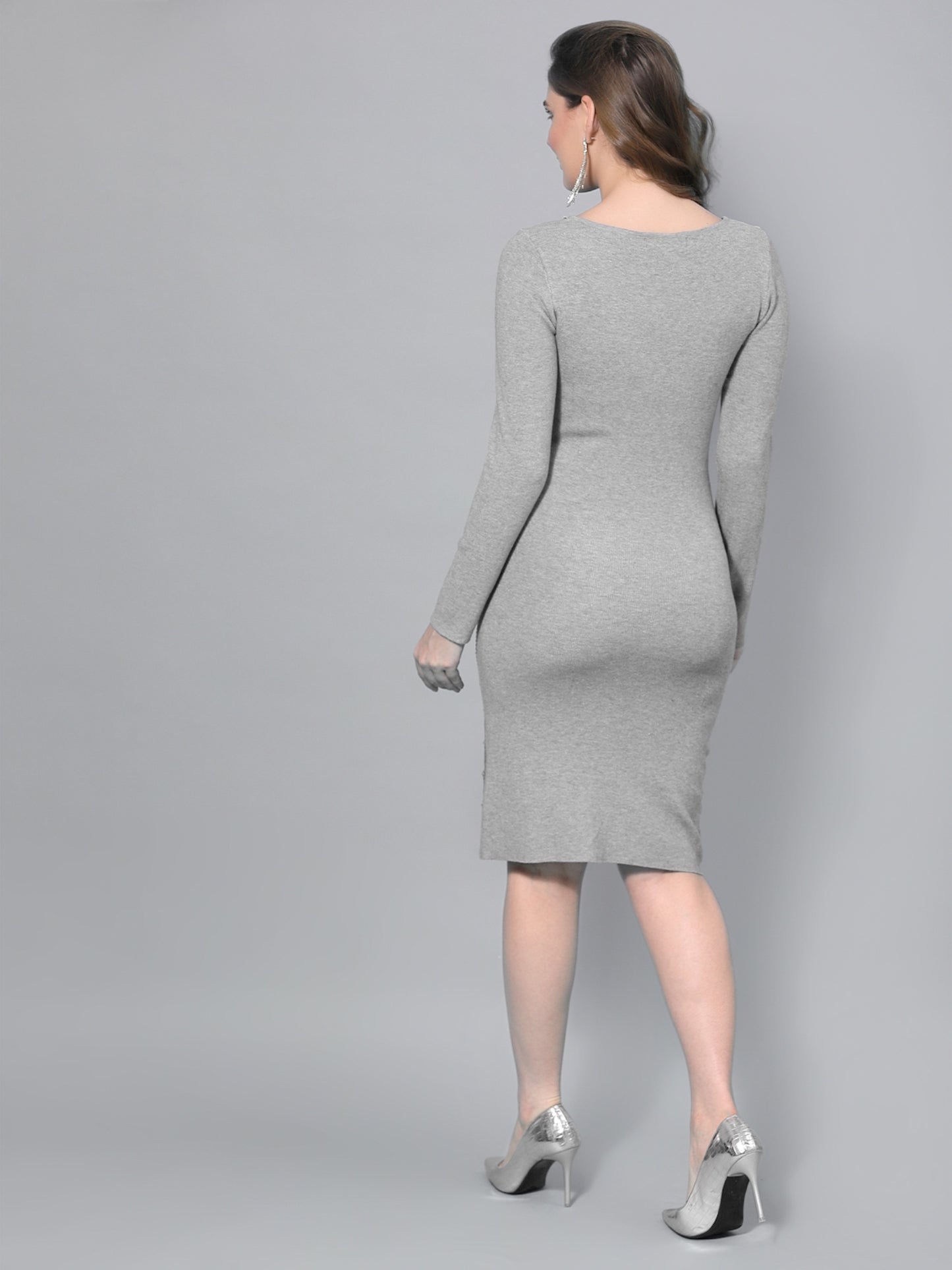 Mafadeny Women Grey Sheath Stylish & Warm Dress