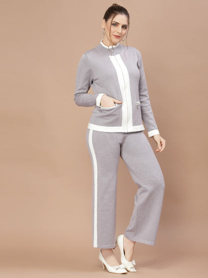 Mafadeny Women Winter Wear Grey Stylish Co-Ords Set