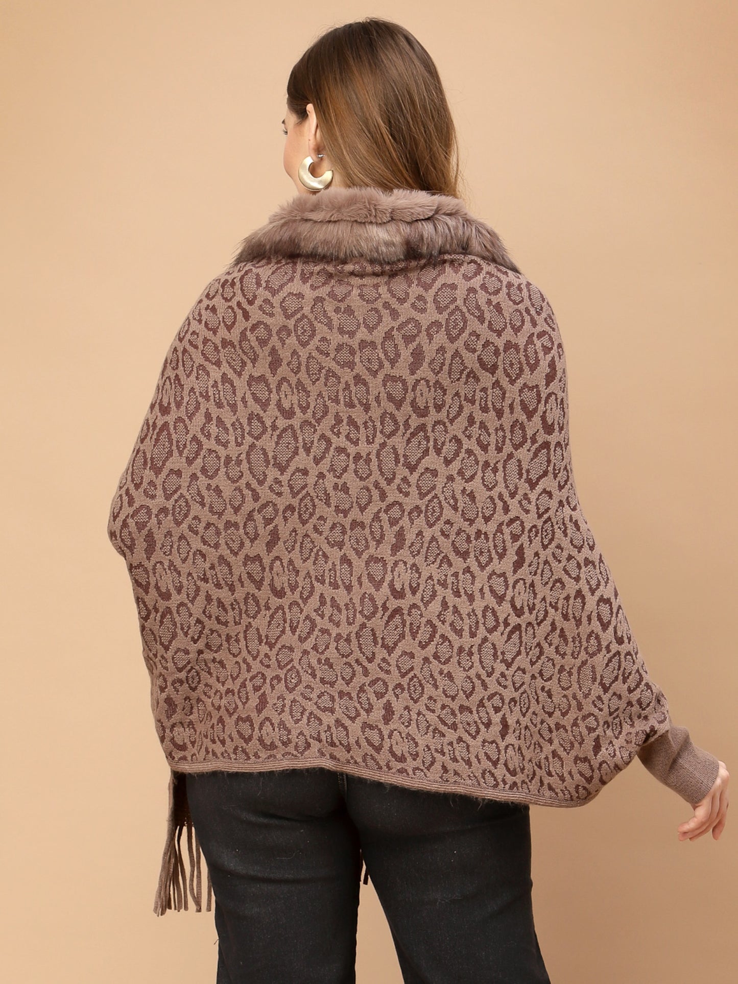 Mafadeny Women Brown Animal Poncho