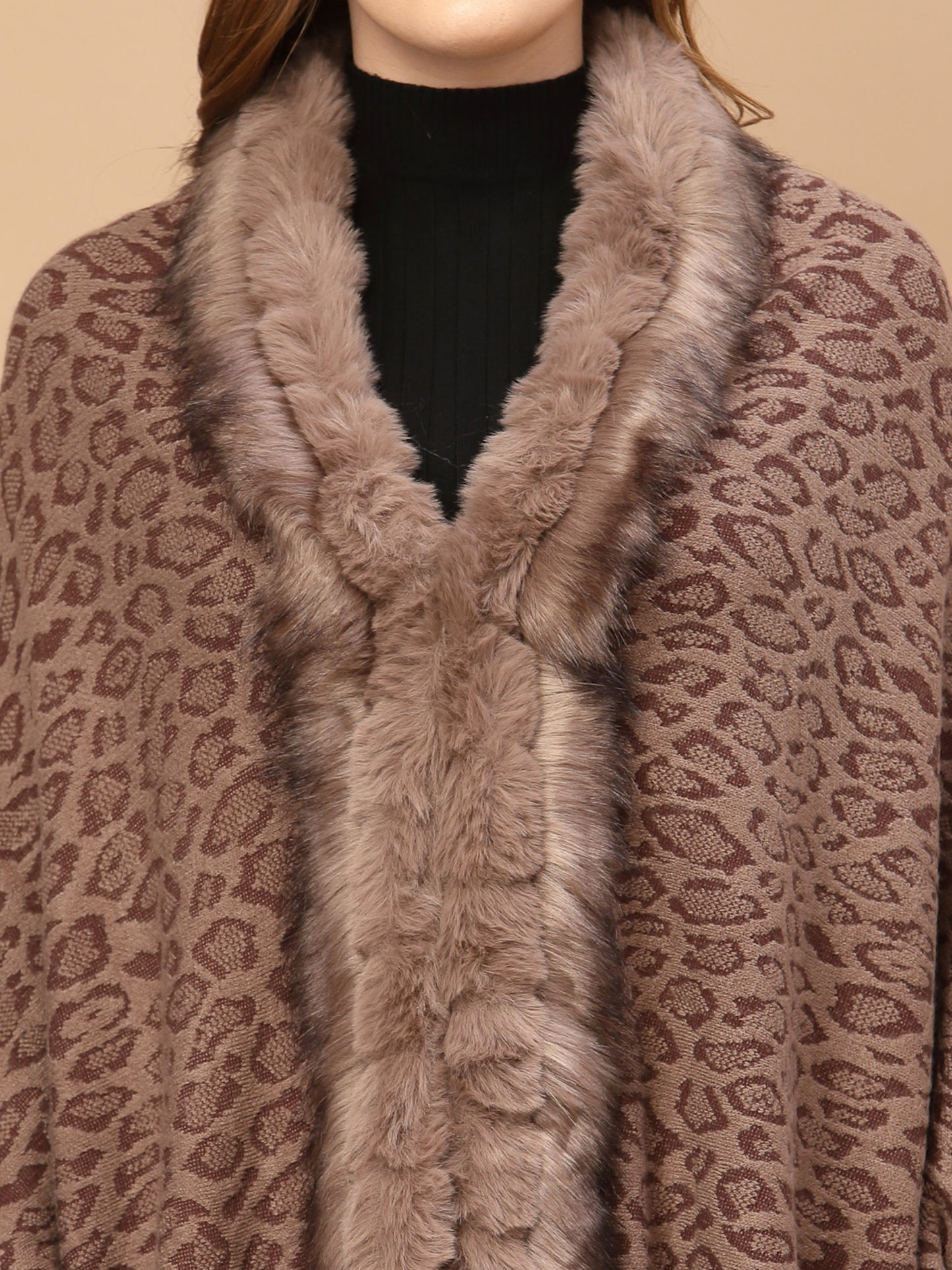 Mafadeny Women Brown Animal Poncho