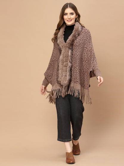 Mafadeny Women Brown Animal Poncho