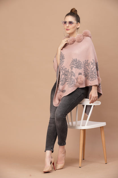 Mafadeny Women Winter Wear Peach Poncho