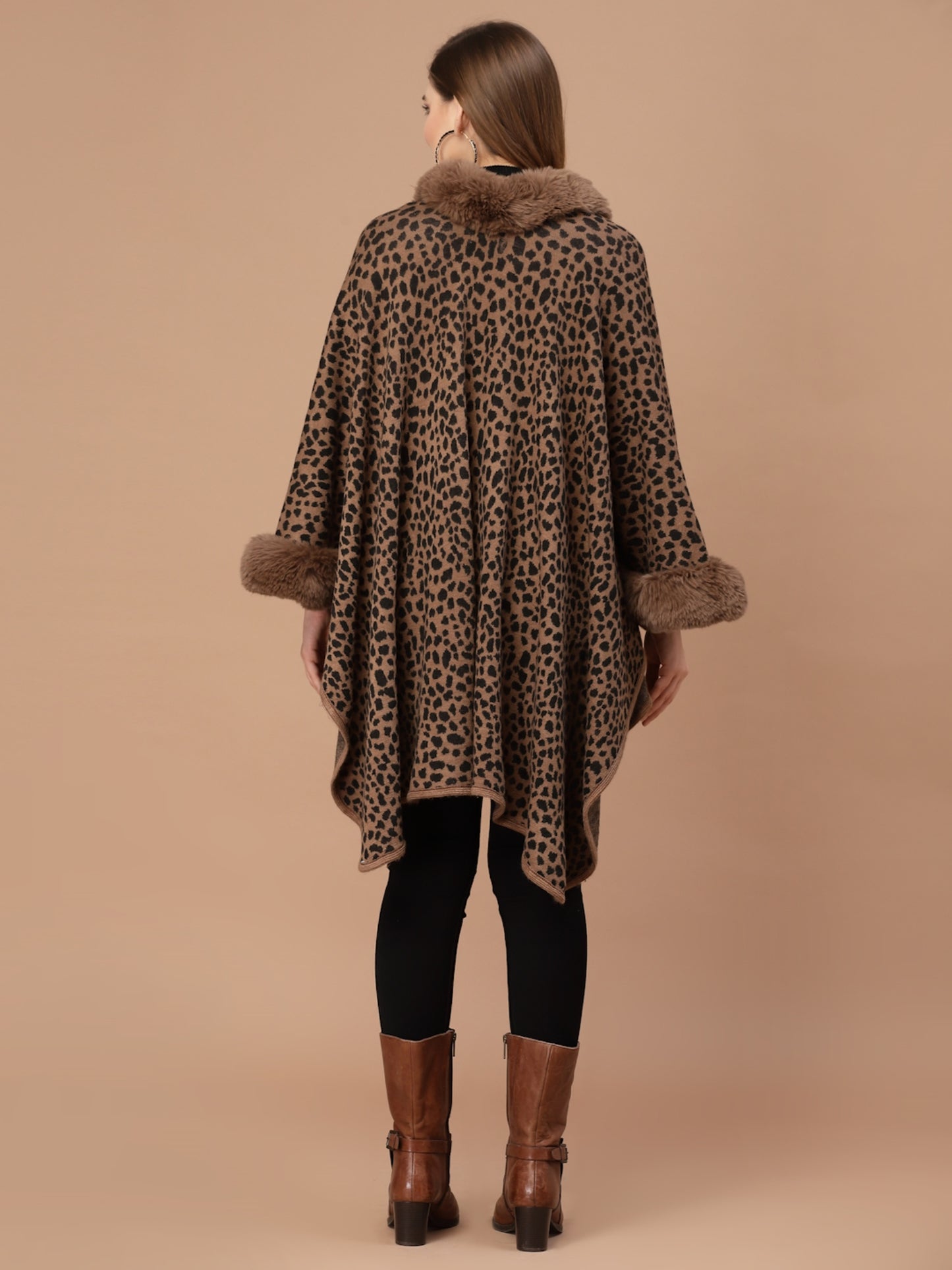 Mafadeny Women Winter Wear Brown Animal Poncho