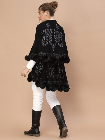 Mafadeny Women Black Floral Poncho