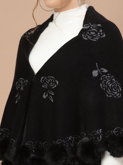 Mafadeny Women Black Floral Poncho