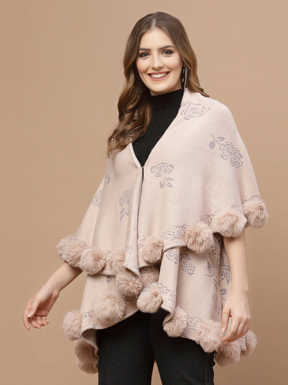 Mafadeny Women Peach Floral Poncho