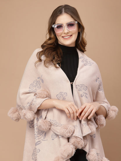 Mafadeny Women Peach Floral Poncho