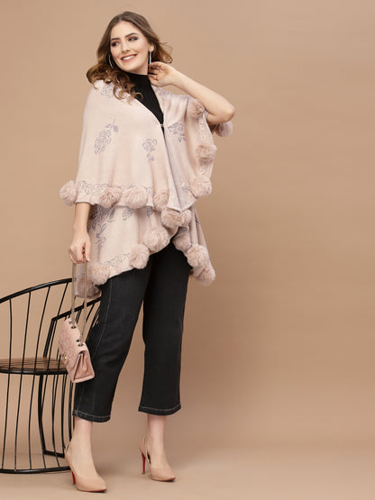 Mafadeny Women Peach Floral Poncho