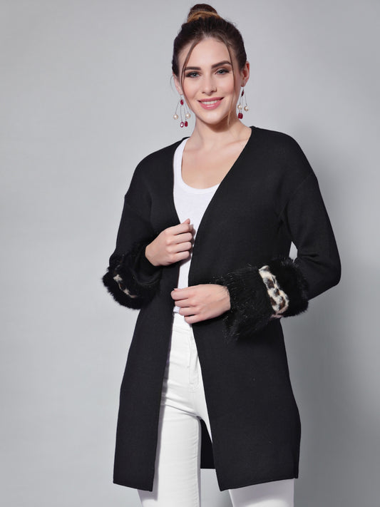 Mafadeny Women Black Longline Shrug