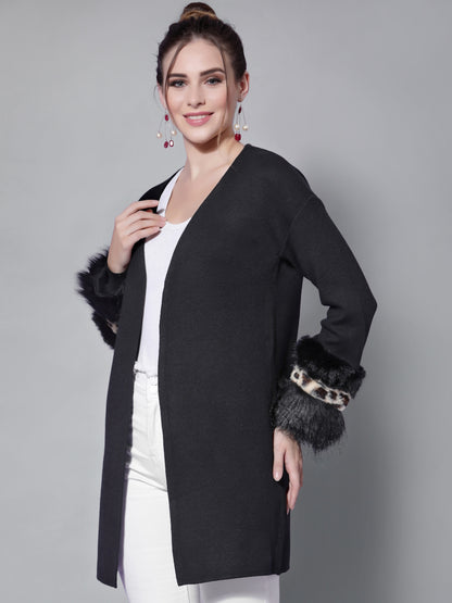 Mafadeny Women Black Longline Shrug