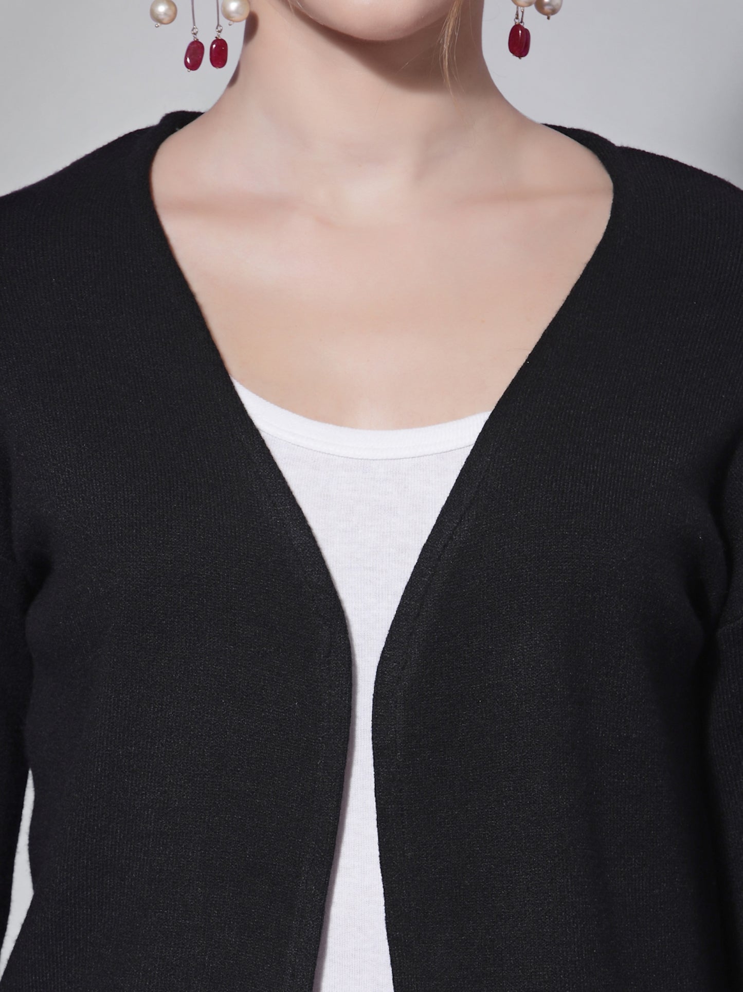 Mafadeny Women Black Longline Shrug