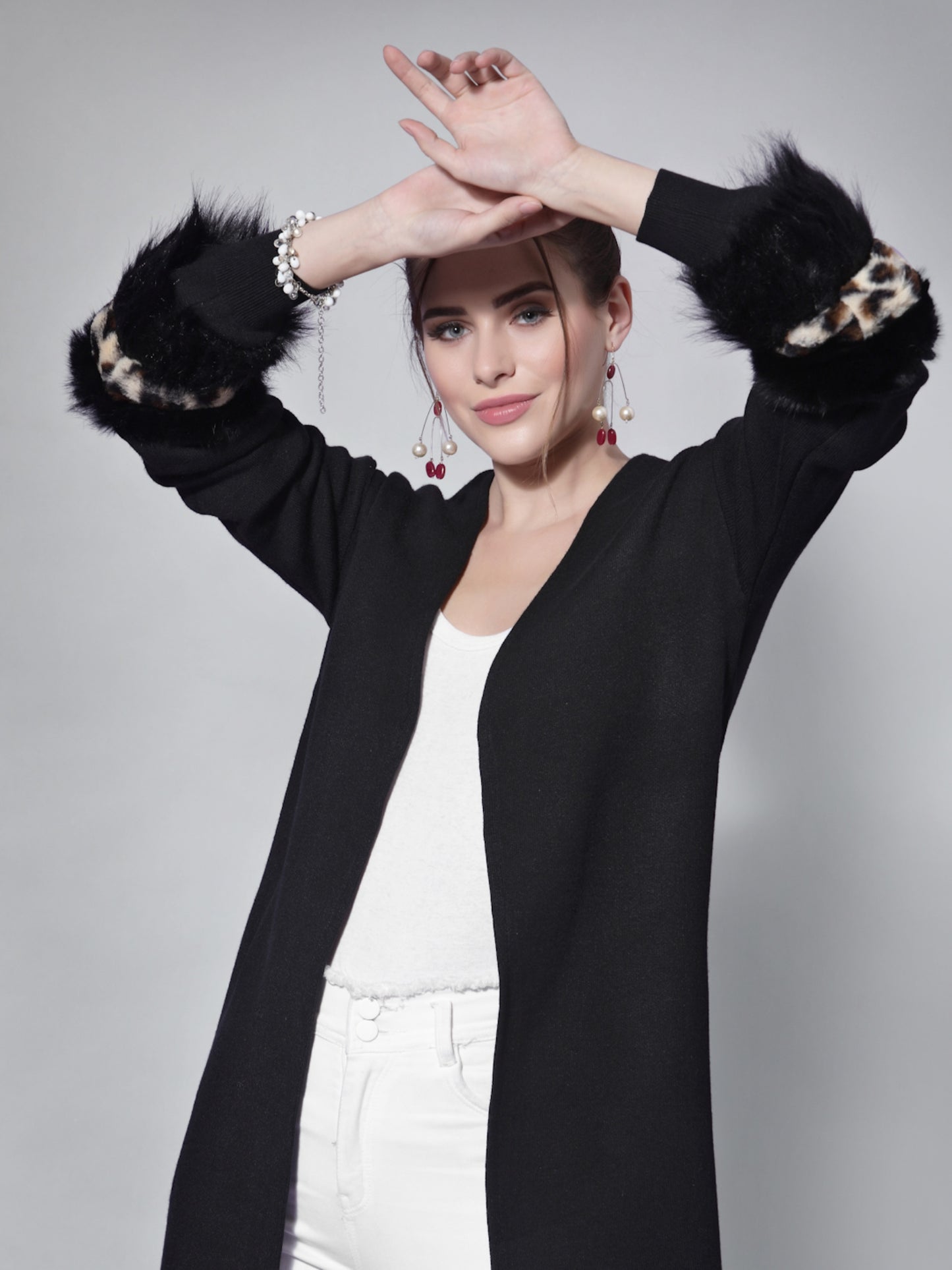 Mafadeny Women Black Longline Shrug