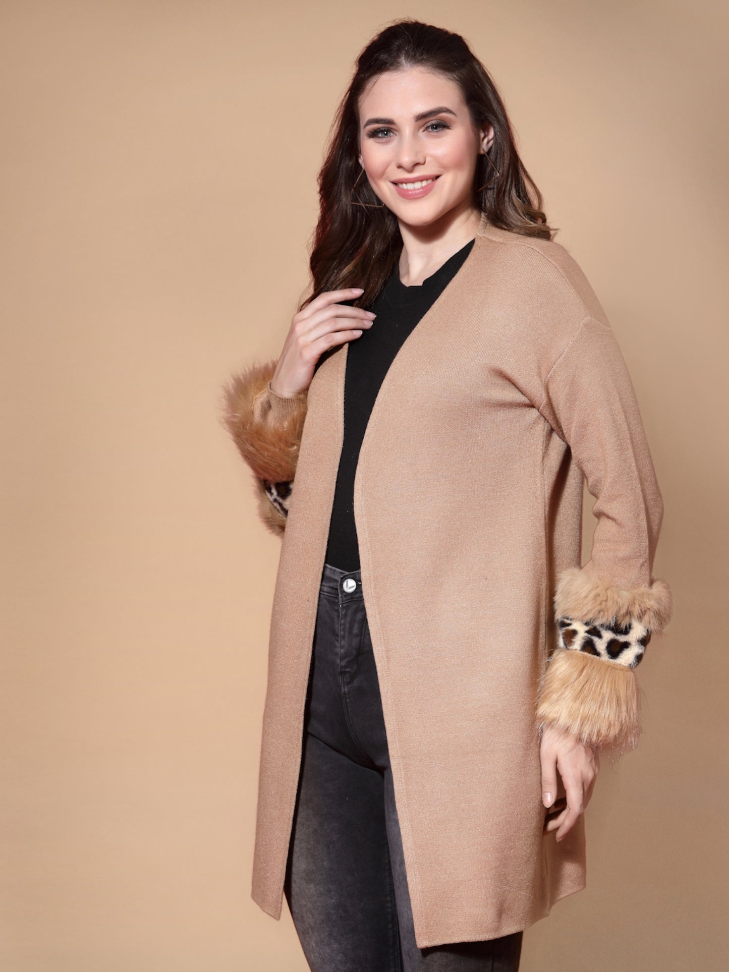 Mafadeny Women Camel Longline Shrug