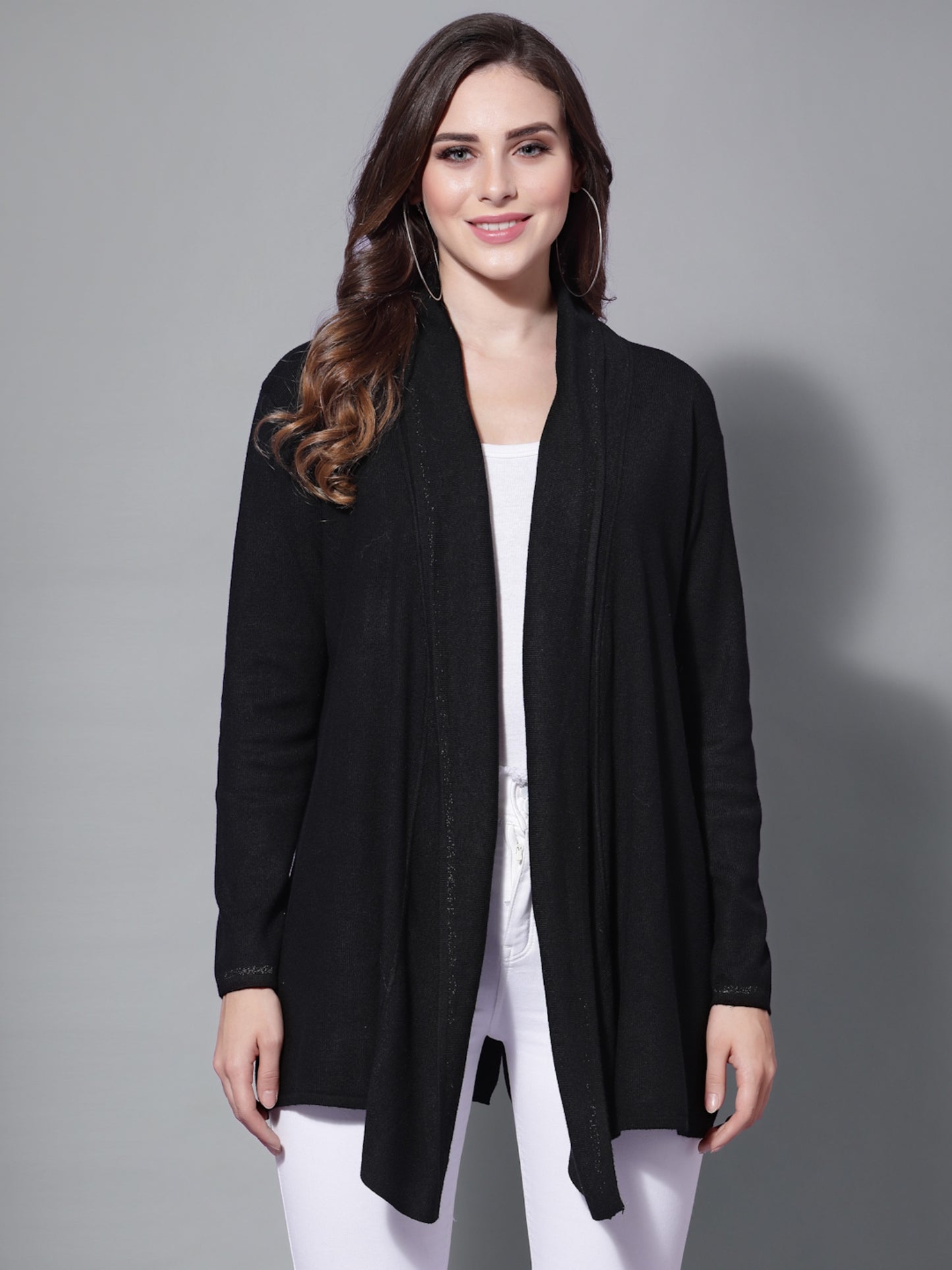 Mafadeny Women Black Longline Shrug