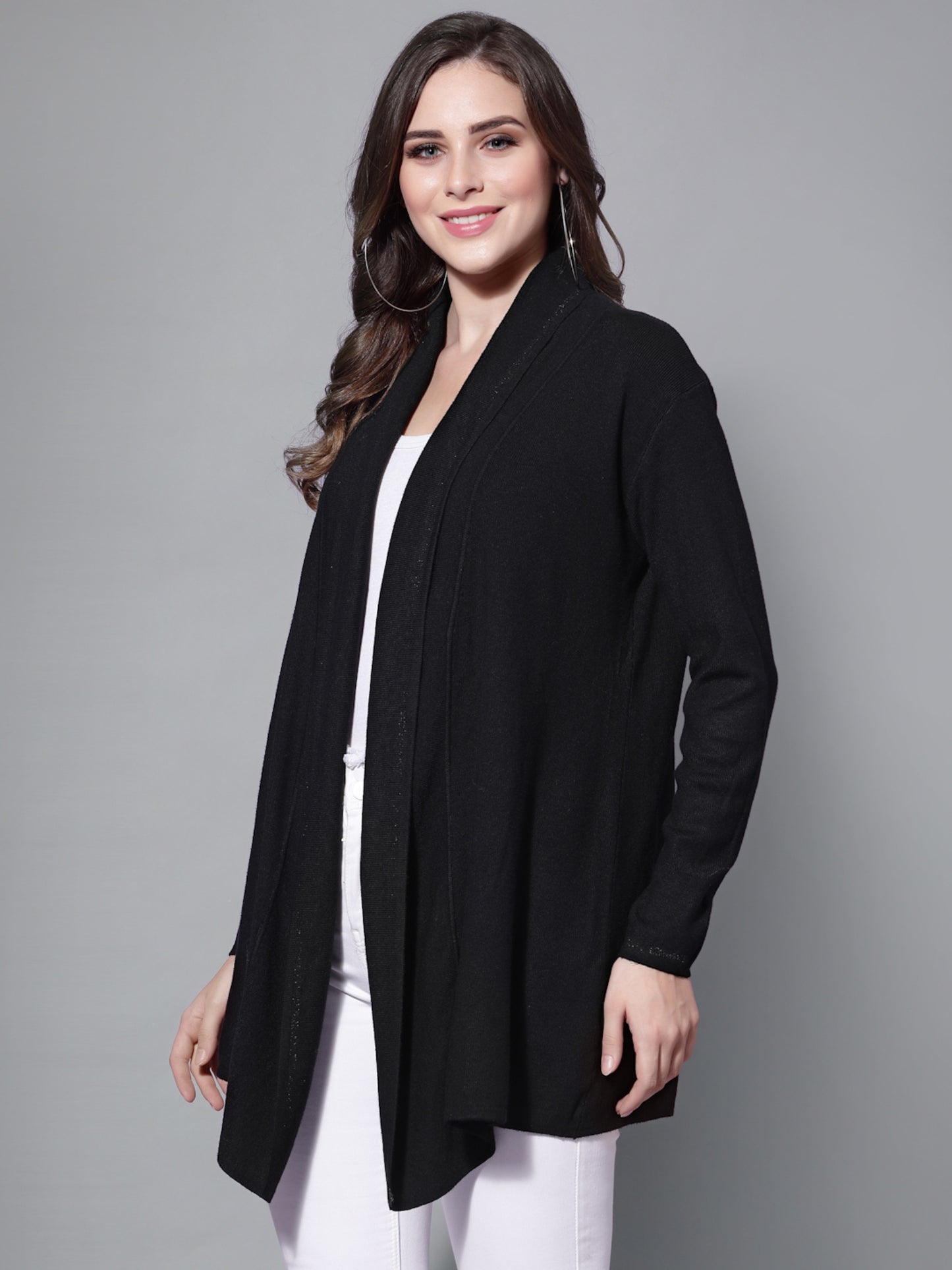 Mafadeny Women Black Longline Shrug