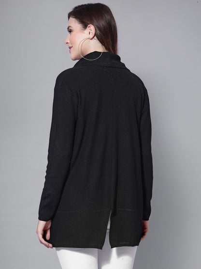 Mafadeny Women Black Longline Shrug