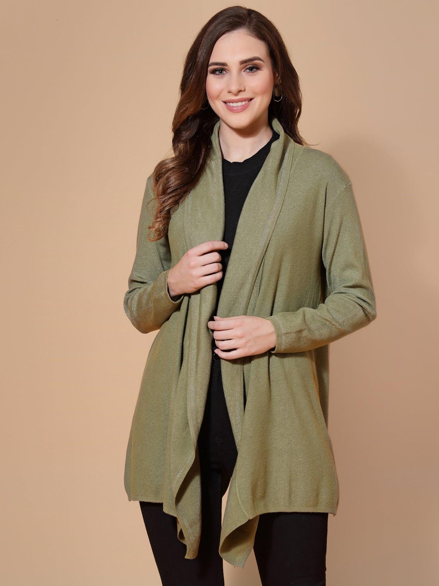 Mafadeny Women Green Longline Shrug