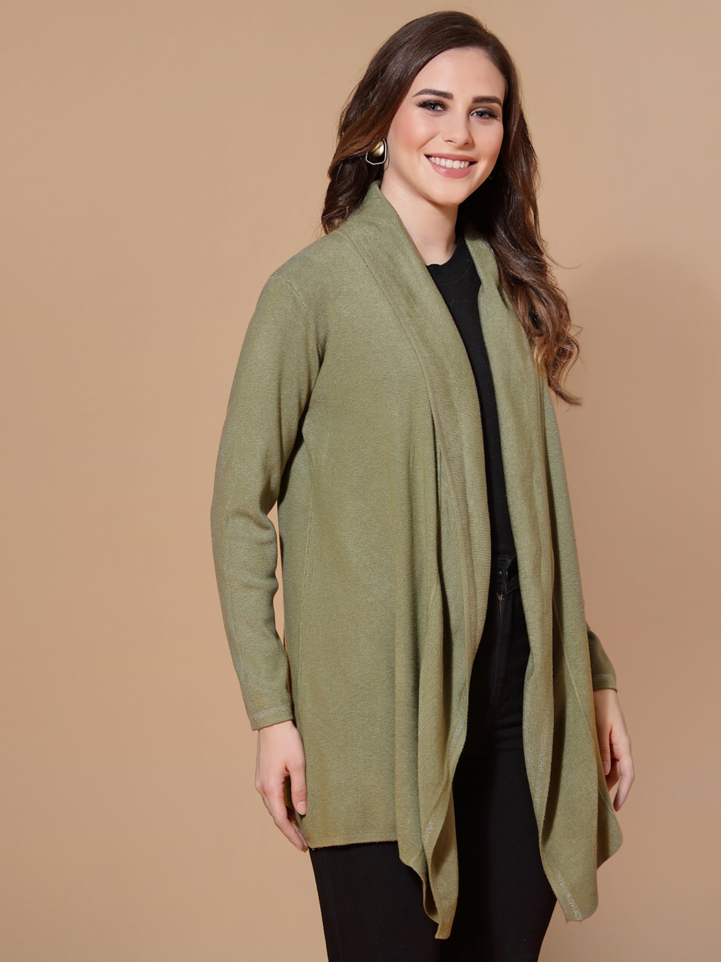 Mafadeny Women Green Longline Shrug