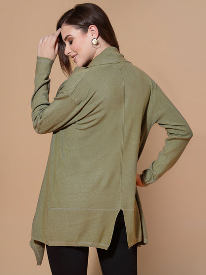 Mafadeny Women Green Longline Shrug