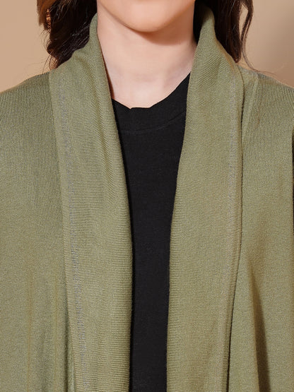 Mafadeny Women Green Longline Shrug