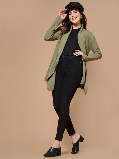 Mafadeny Women Green Longline Shrug