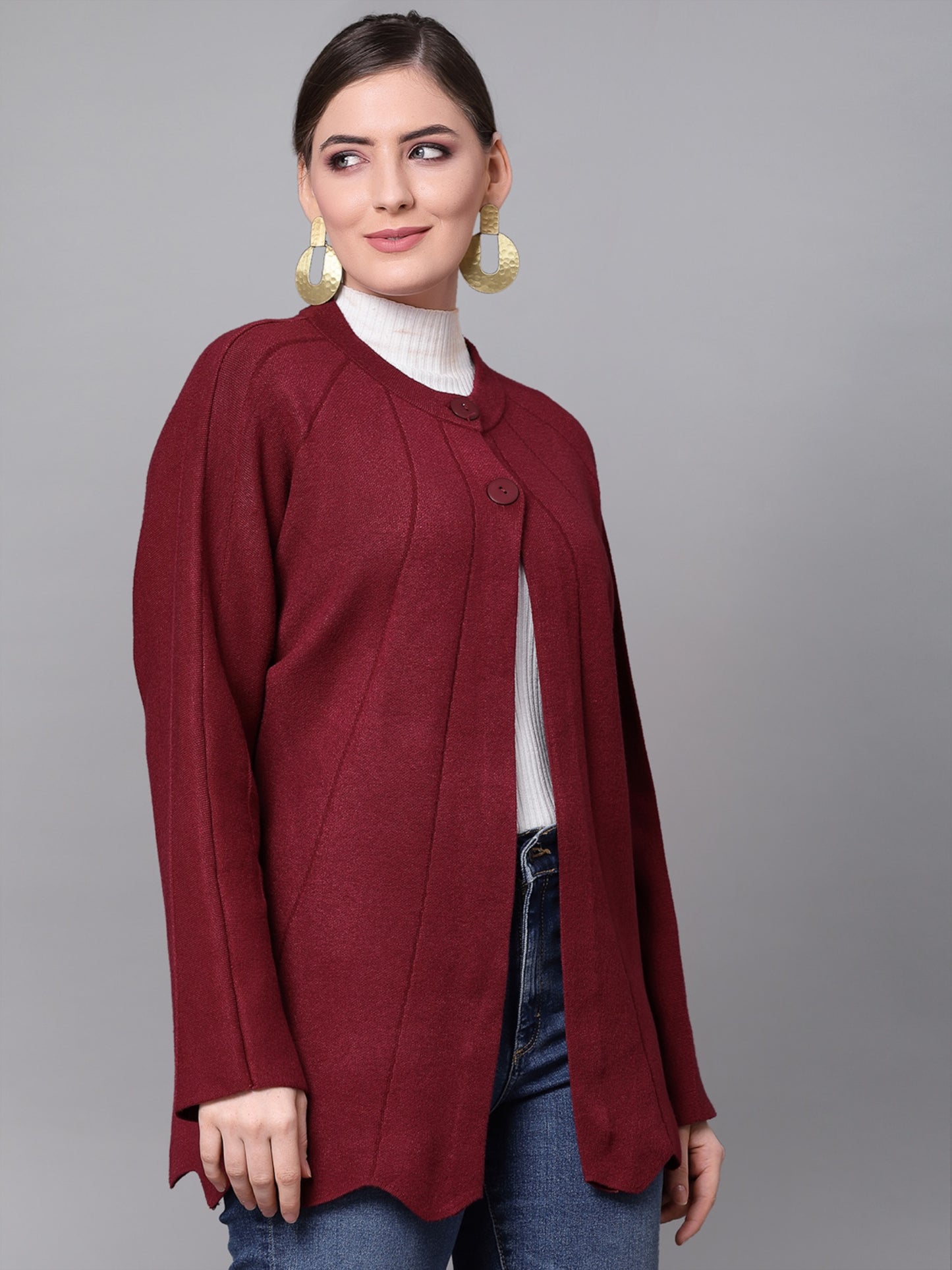 Mafadeny Women Mehroon Longline Shrug