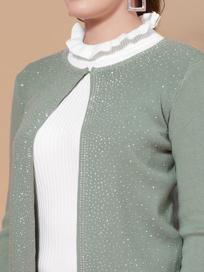 Mafadeny Women Green Embellished Shrug